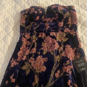 Blue Velvet Floral Long Dress
